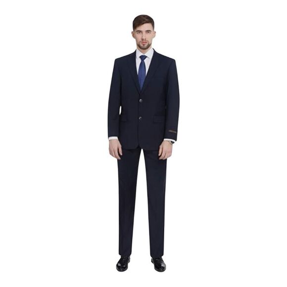 Pierre Loren Mens Navy Blue 2 Piece Suit 42S 39 Waist Notch Lapel Style S61652